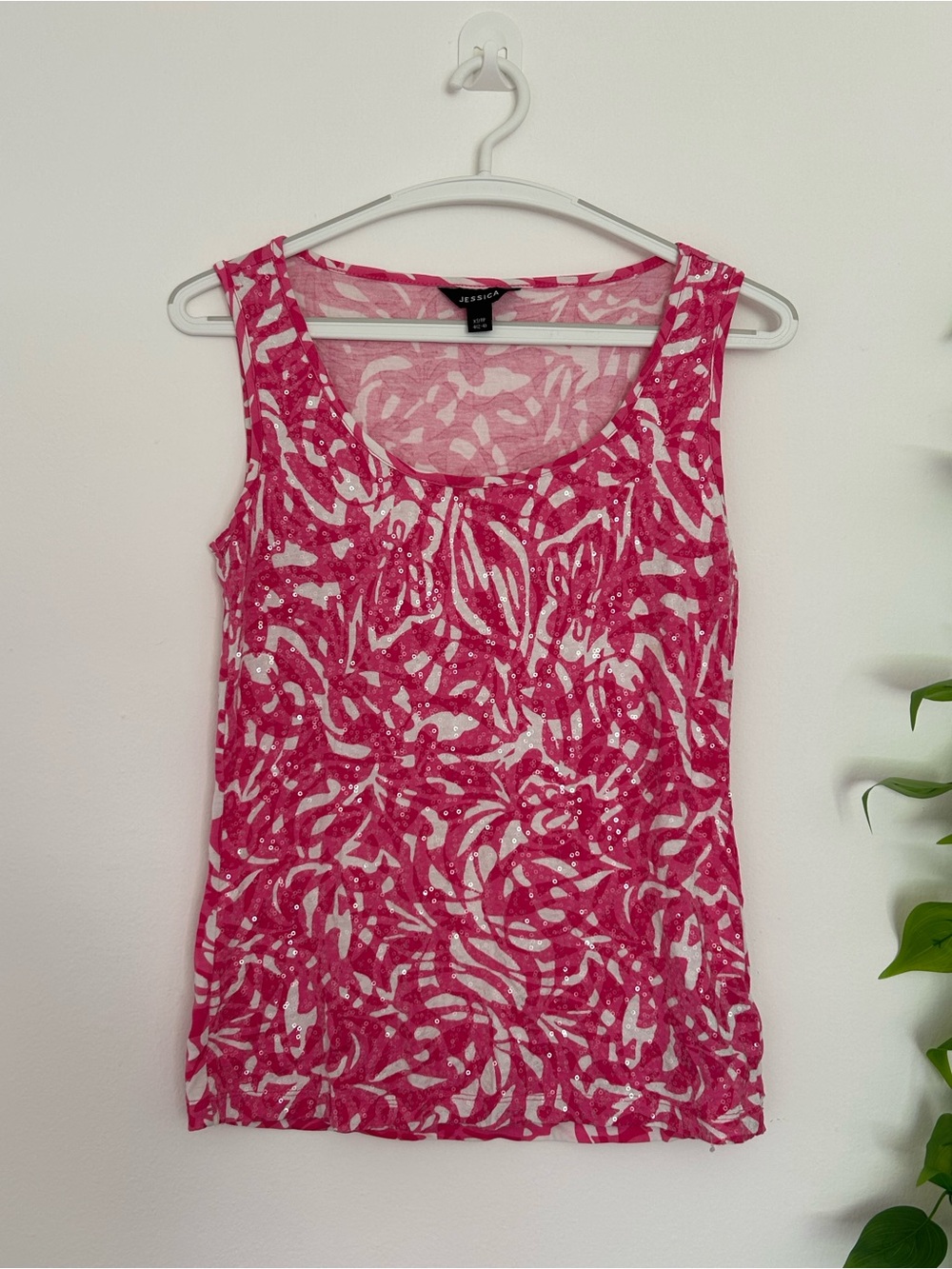 Jessica Pink and White Abstract Tank Top